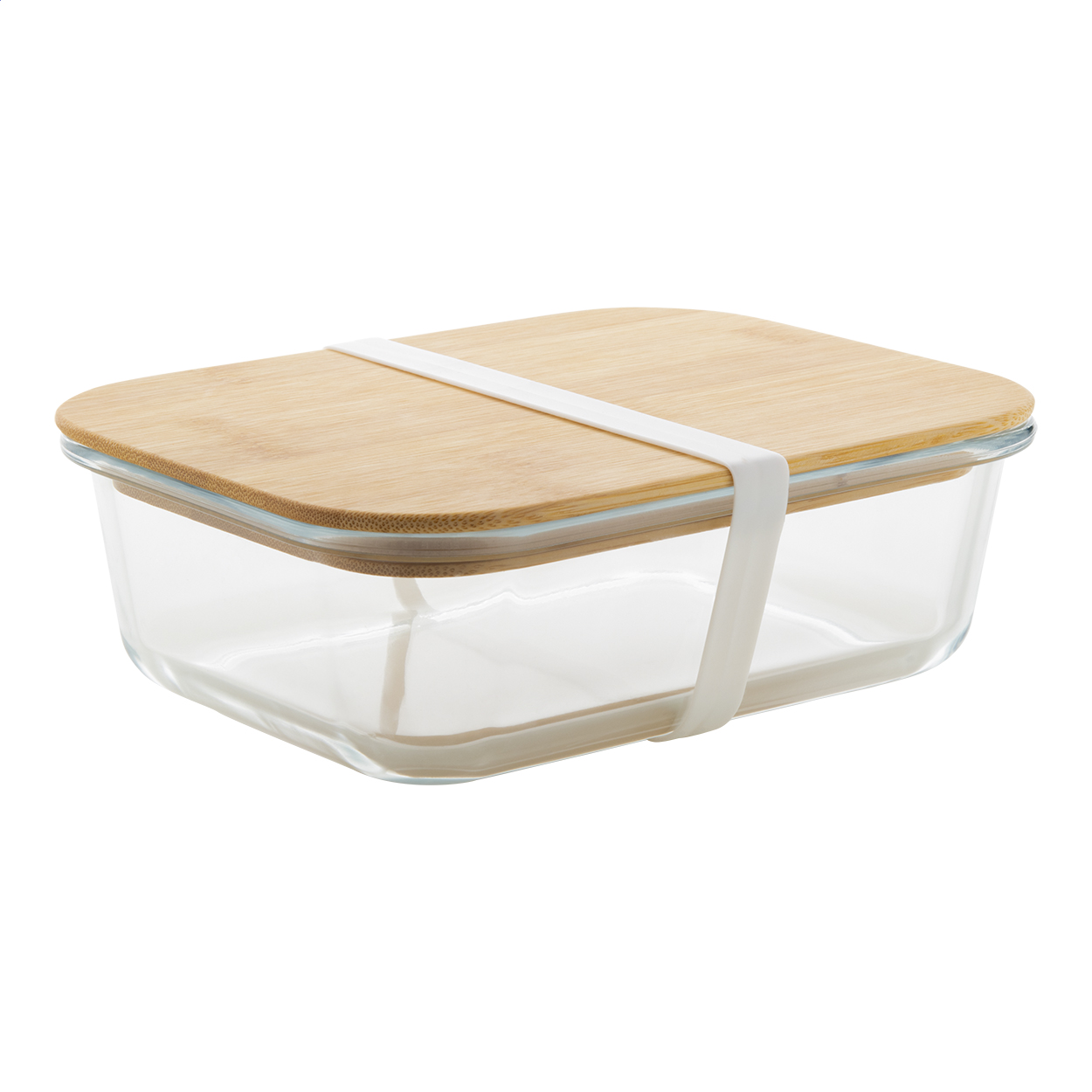 Portapranzo Vittata personalizzato in vetro con coperchio in bambù, 800 ml stampato con logo