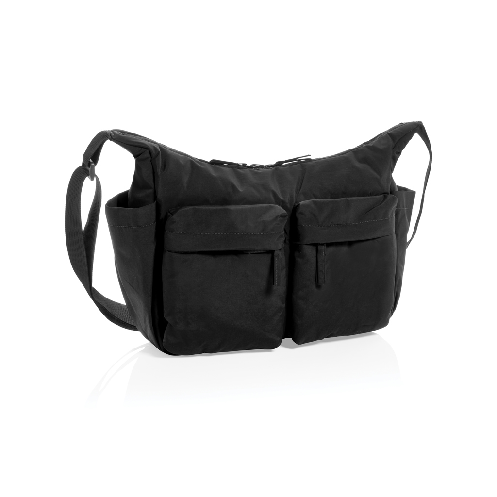 Borsa a tracolla imbottita KENTO URBAN in nylon riciclato RCS con logo stampato con logo