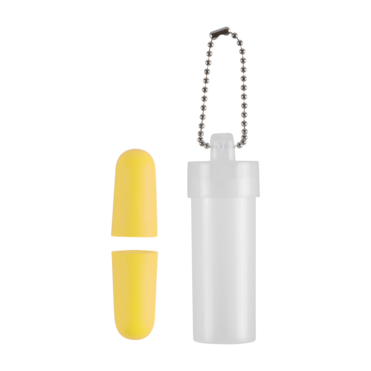 Tappi per orecchie Plux in EVA con custodia trasparente e logo stampato con logo