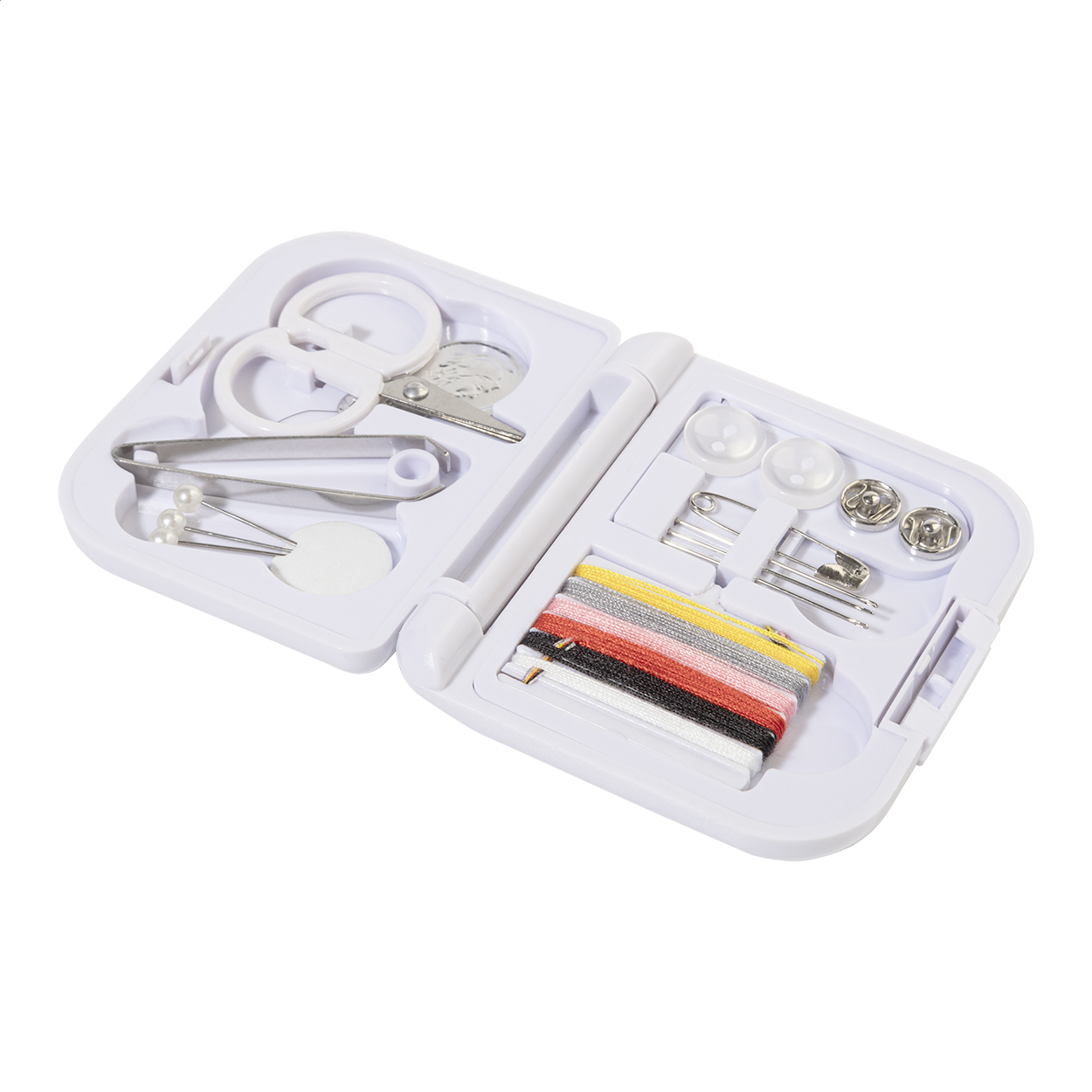 Kit da cucito da viaggio MendKit in custodia di ABS riciclato, logo stampato con logo