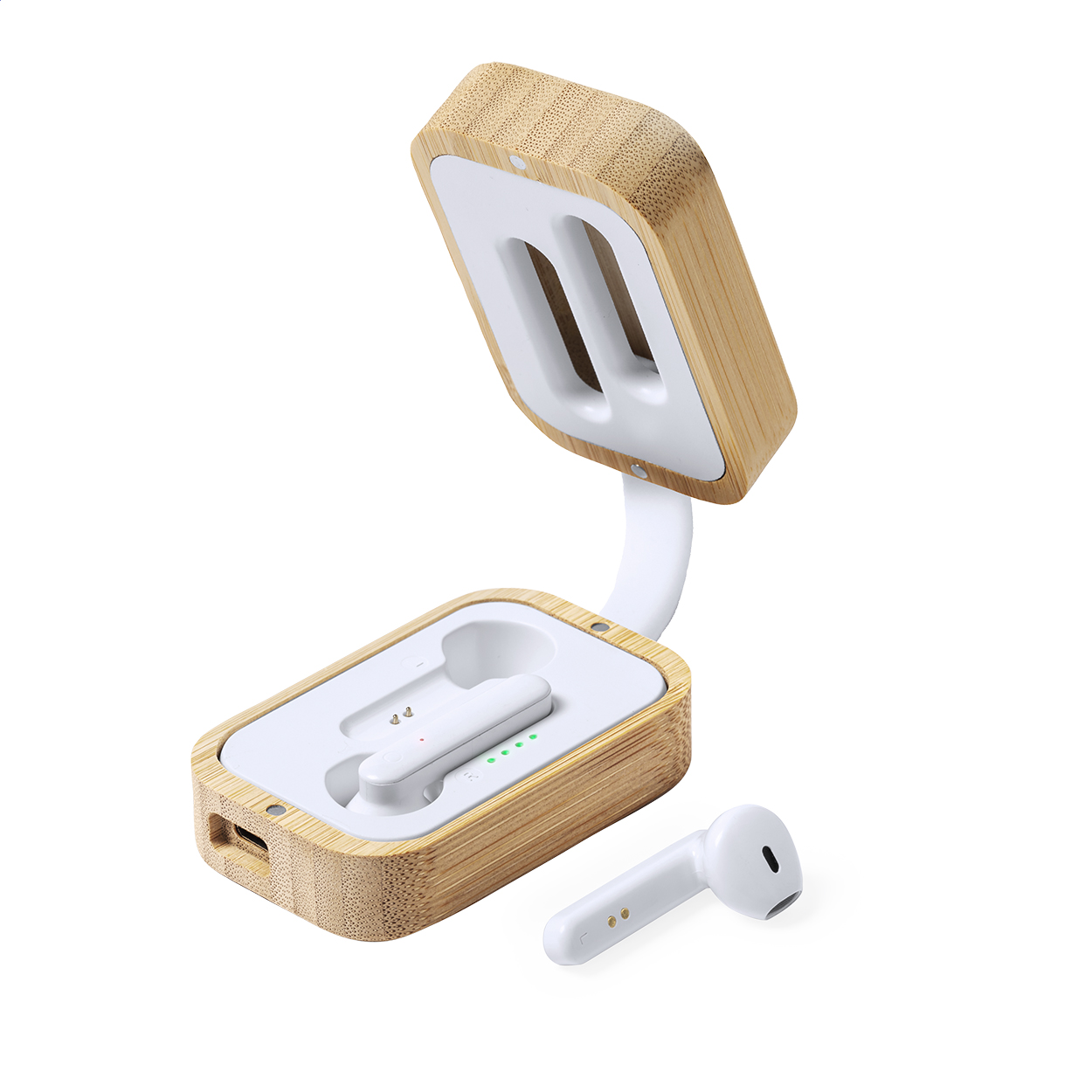 Auricolari wireless Chorus con custodia di ricarica in bambù con il tuo logo