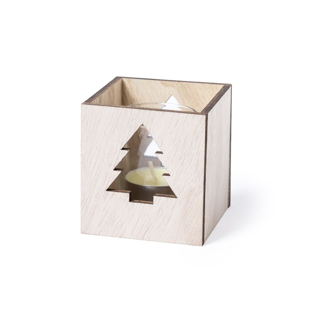 Candela di Natale profumata alla vaniglia in vetro con scatola di legno ritagliata - Robbiate