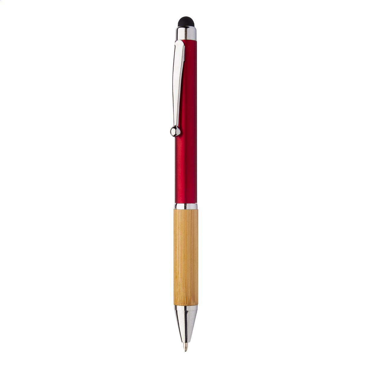 Penna touch Bollys con impugnatura in bambù e fusto metallizzato e logo
