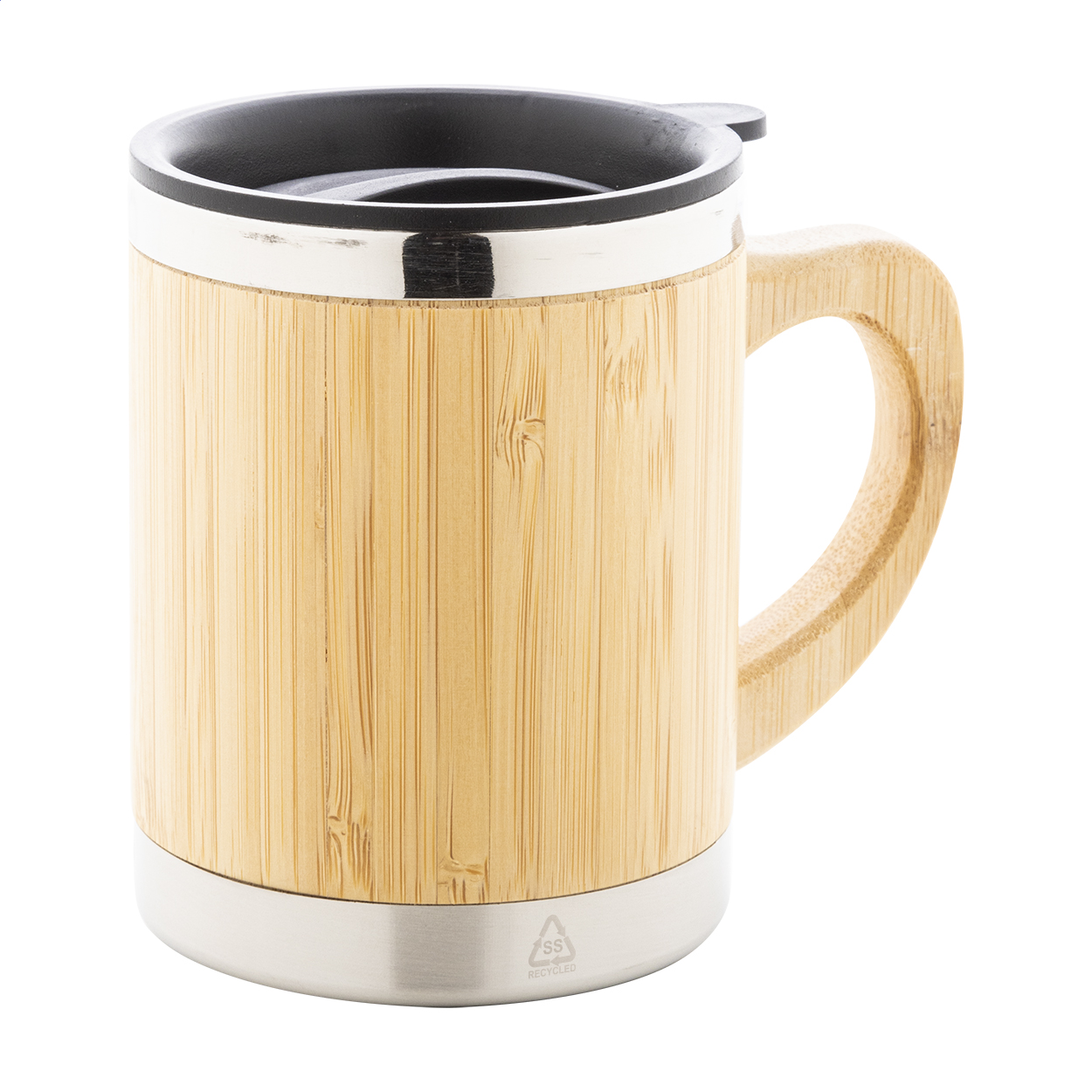 Tazza termica Booka Plus in acciaio riciclato rivestita in bambù, 300 ml