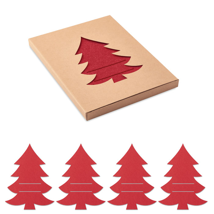 Porta posate in feltro RPET a forma di albero di Natale in scatola di Kraft - Stazzona