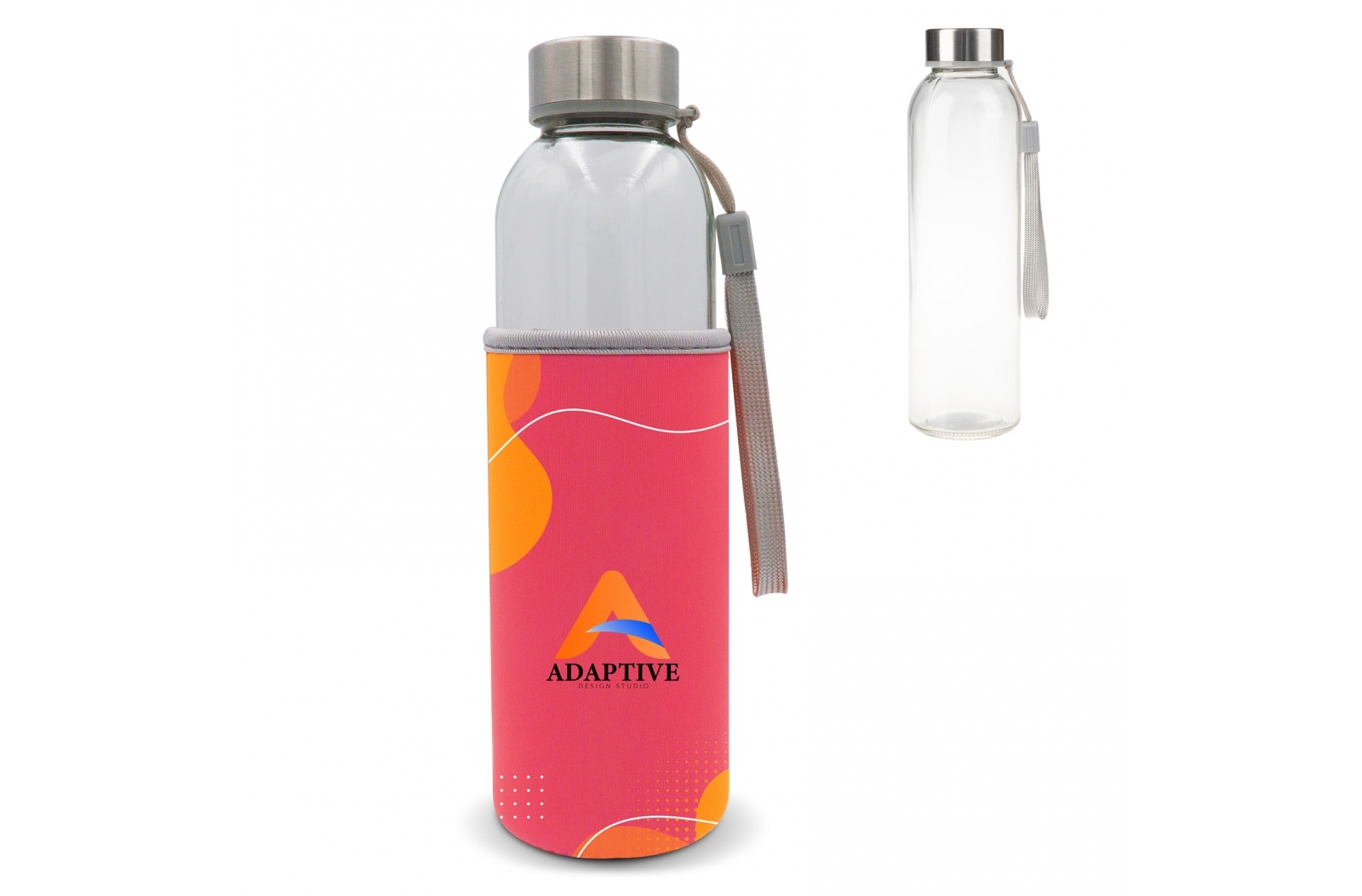 Bottiglia d'acqua in vetro con stampa personalizzata e custodia - Blessagno