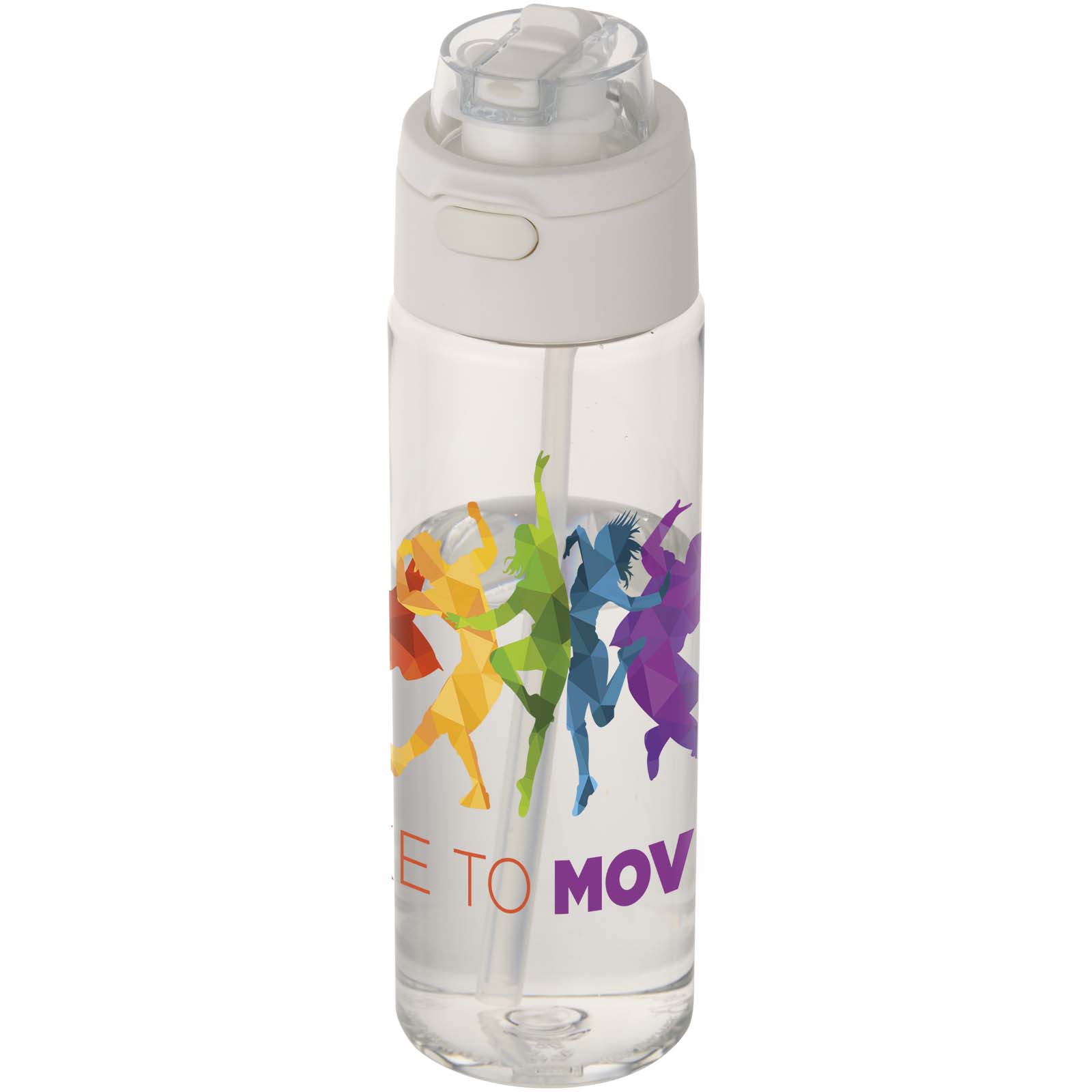 Borraccia Theron da 700 ml in plastica riciclata con coperchio a doppia funzione e cannuccia ribaltabile.