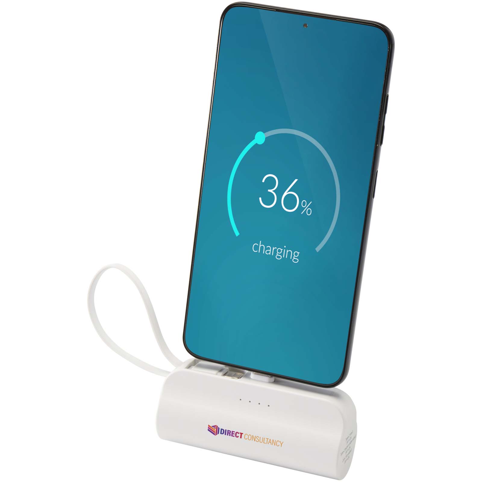 Powerbank Alnair Type-C da 5000 mAh 10 W in plastica riciclata con supporto integrato e cavo 2 in 1