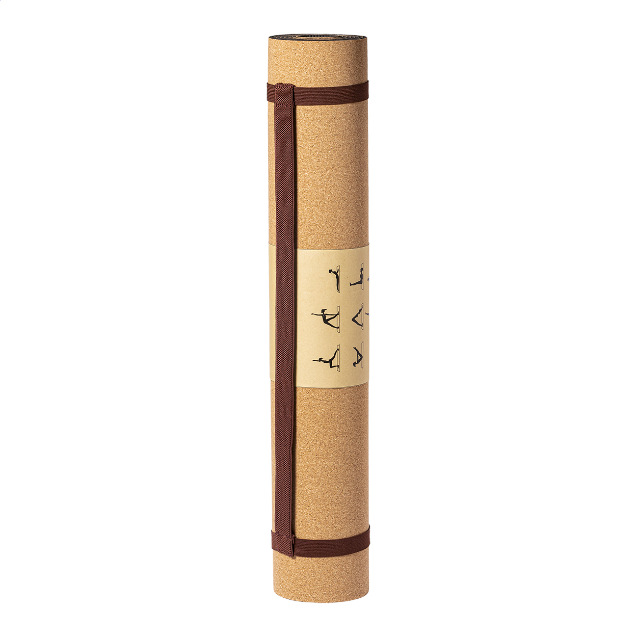 Tappetino yoga Ashta in sughero naturale con cinghia e logo stampato con logo