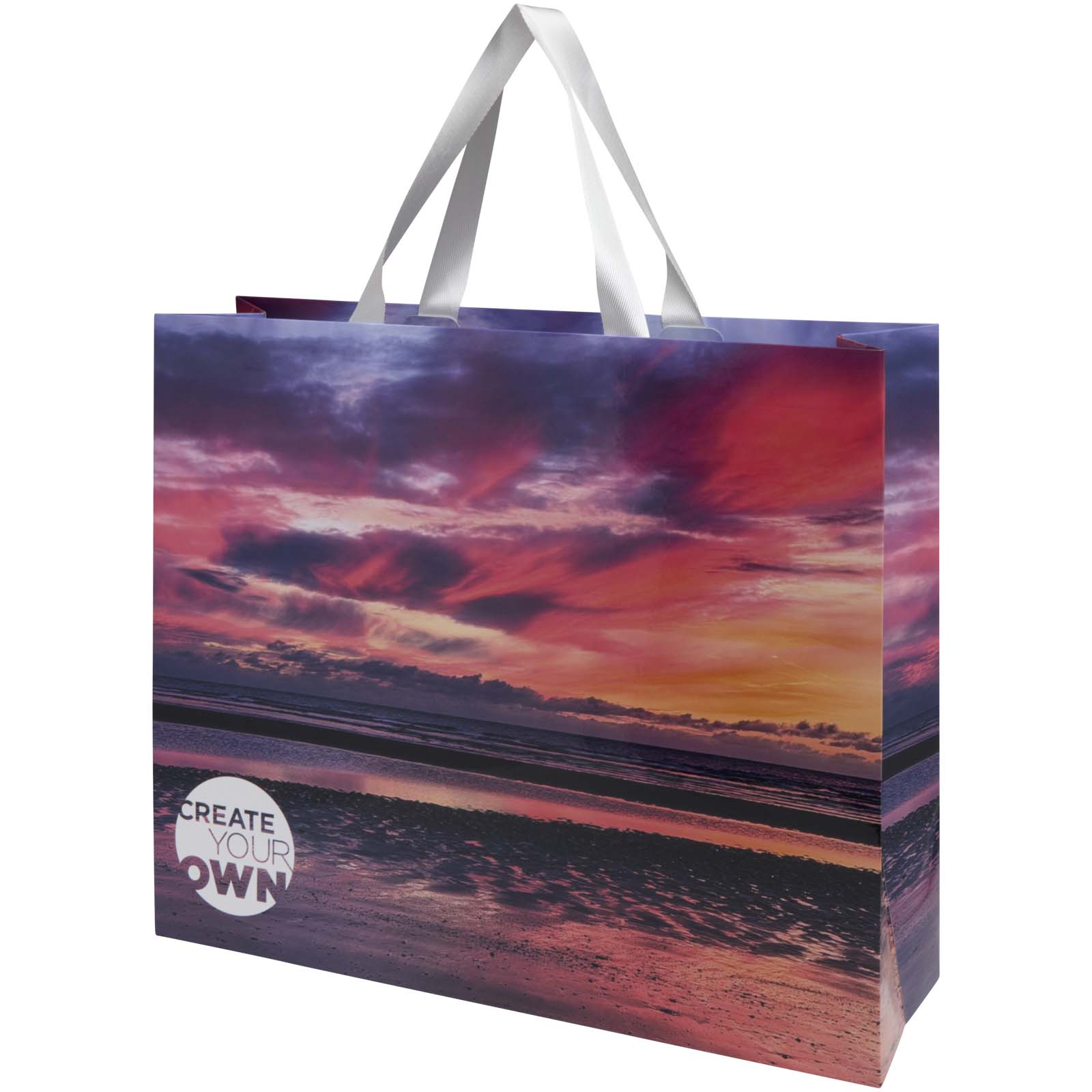 Shopper in carta Smartfold 210 g/m² con manici in nastro, 42 x 12 x 35 cm stampato con logo