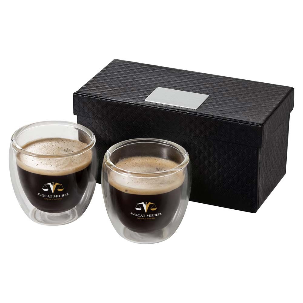 lusso di bicchieri per espresso a doppia parete con scatola regalo 70ml - Poggio Berni stampato con logo