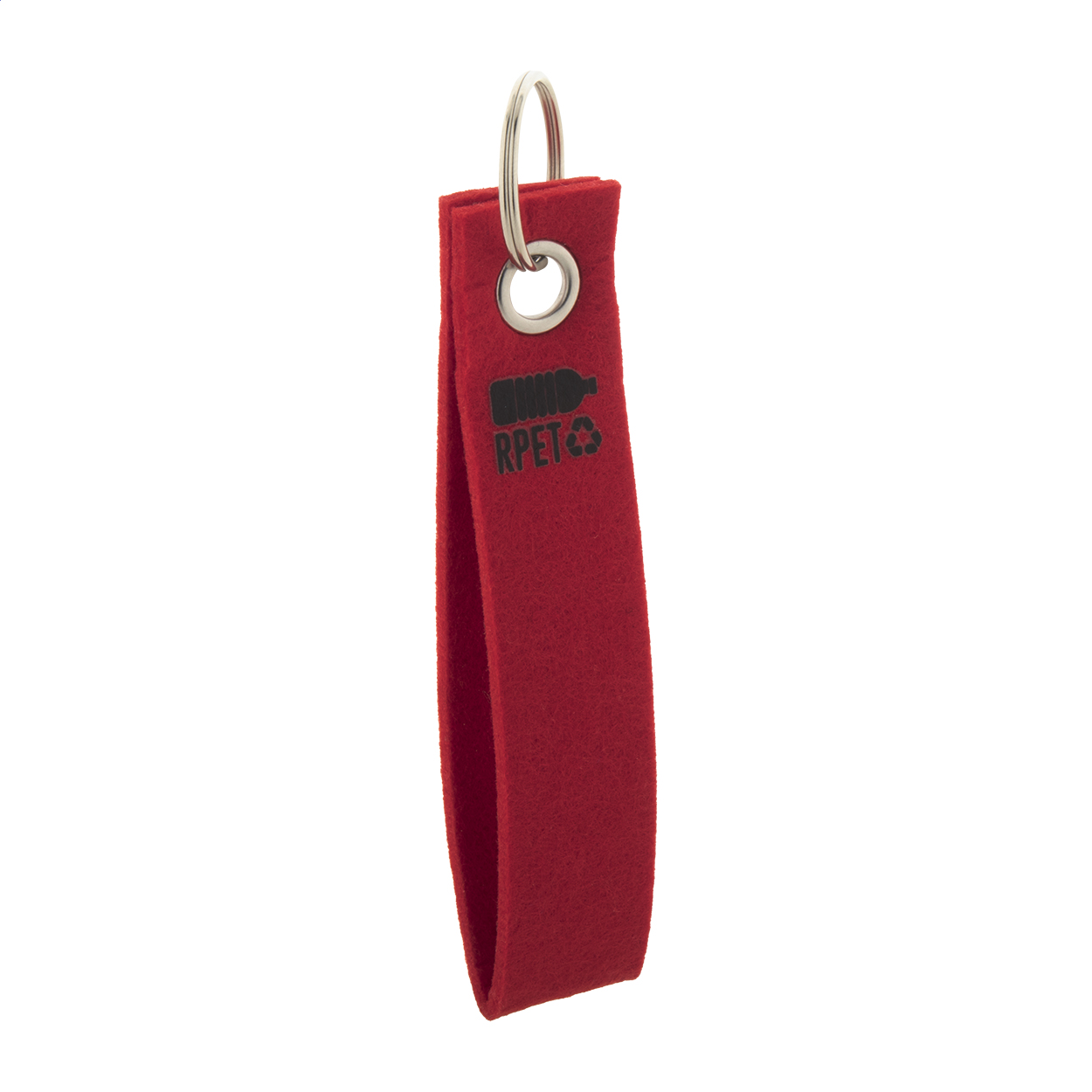 Portachiavi Refek personalizzato in feltro RPET con anello in metallo stampato con logo