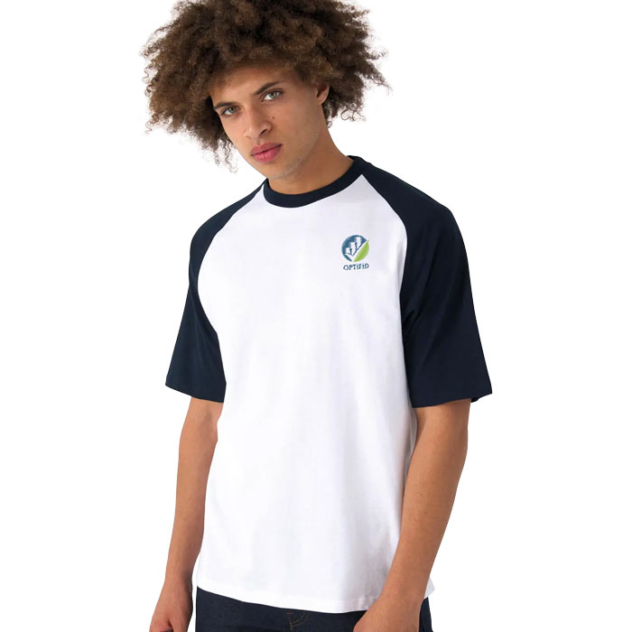 T-shirt ricamata bicolore da uomo con scollo rotondo, maniche corte 185 gr - Pango