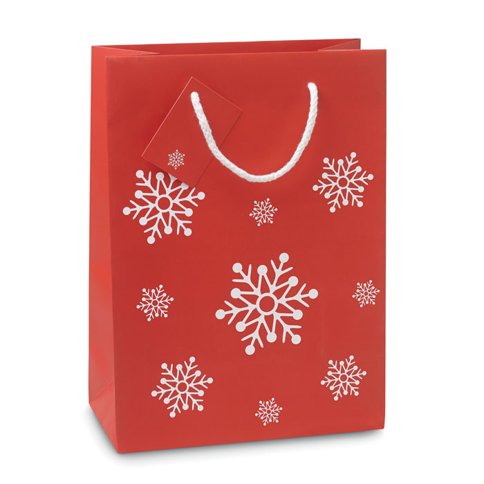 Sacchetto regalo di carta di dimensioni medie con motivo fiocchi di neve e tag - Rufina