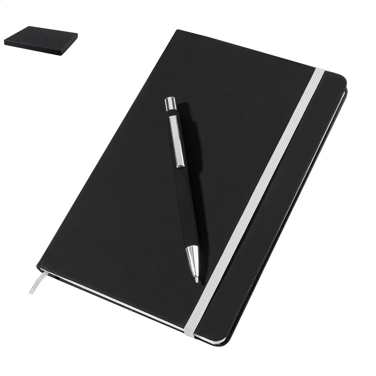 Set quaderno Aereus con quaderno A5 in PU riciclato e penna con logo stampato con logo