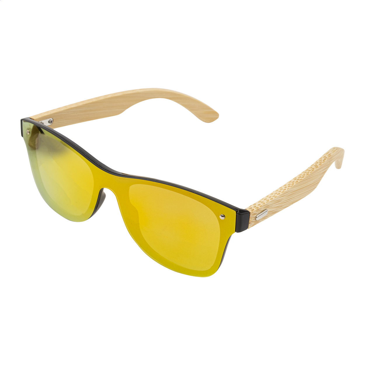 Occhiali da sole Bingin personalizzati con lente a specchio e aste bambù stampato con logo