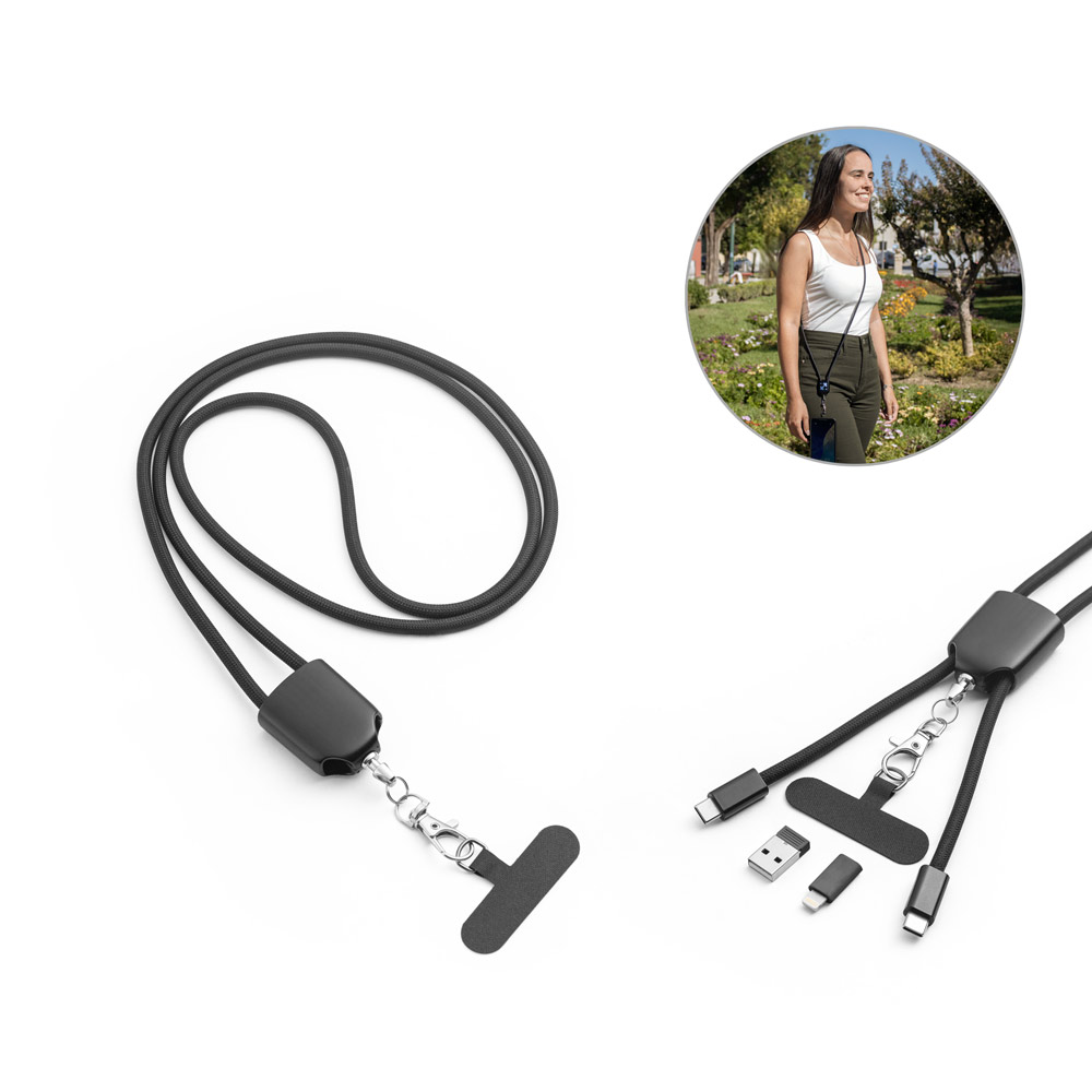 ZEWAIL. Lanyard con supporto per smartphone incluso, cavo USB-C e vari adattatori in ABS riciclato e TPE riciclato.