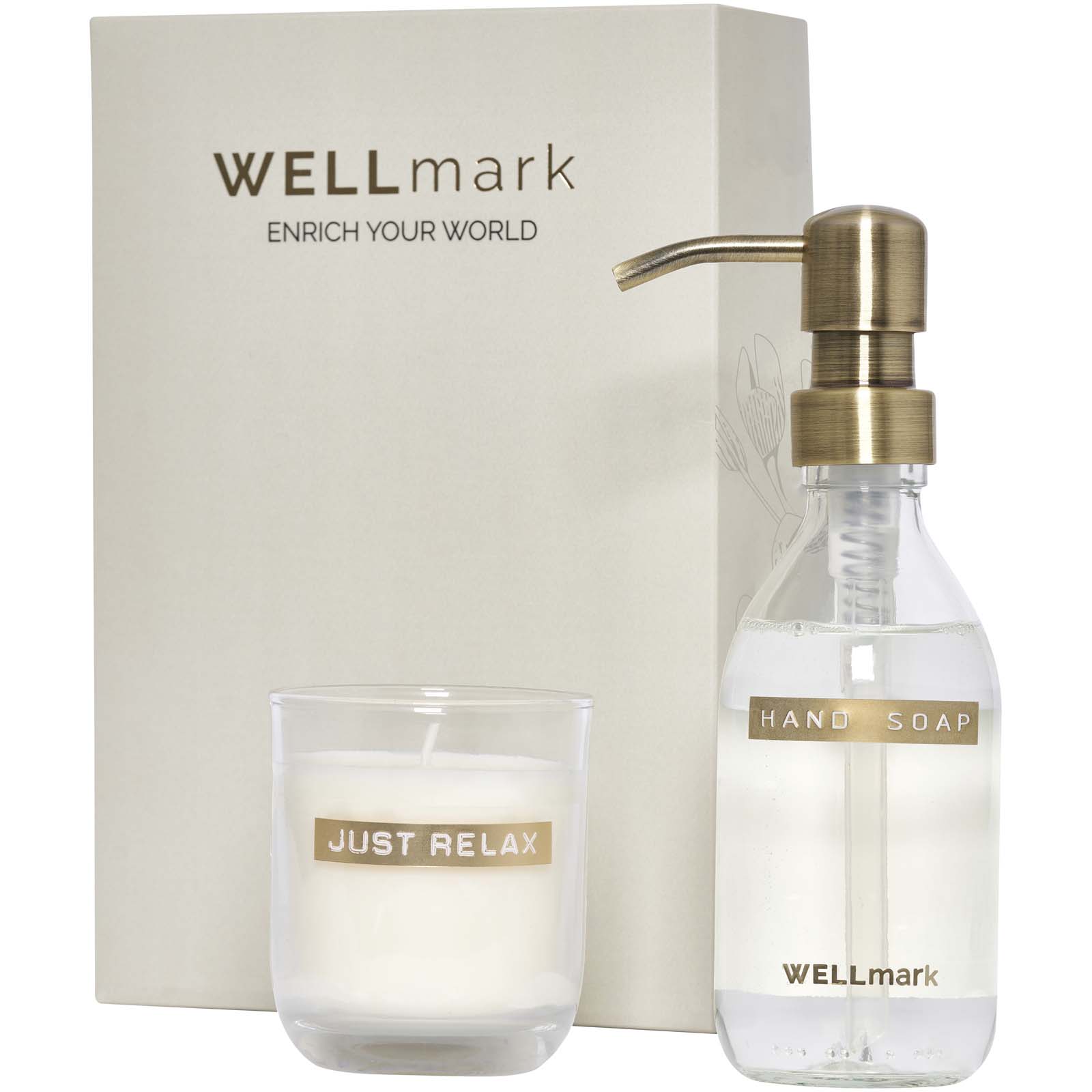 Set scoperta Wellmark con dispenser per sapone liquido da 250 ml e candela profumata da 150 g