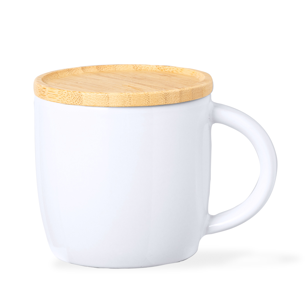 Tazza Zenara personalizzata in ceramica 350 ml con coperchio in bambù