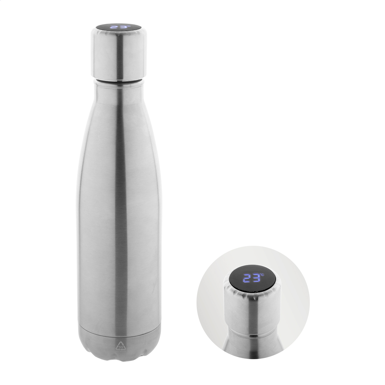 Borraccia termica Reverest in acciaio riciclato con termometro LED, 500 ml