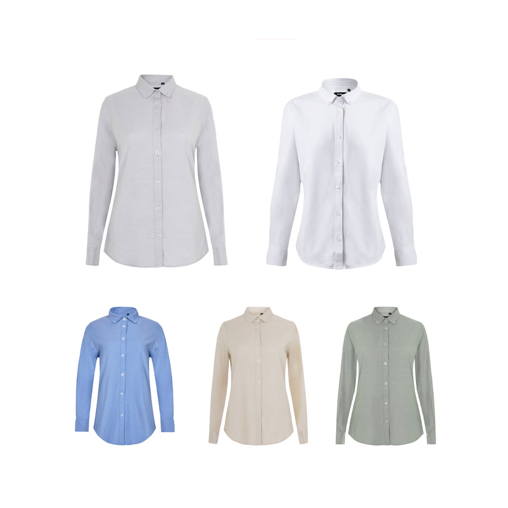 VL PRITHVI DONNA. Camicia oxford (180 g/m²) per donne, realizzata in cotone (50%), poliestere (45%) e elastan (5%)