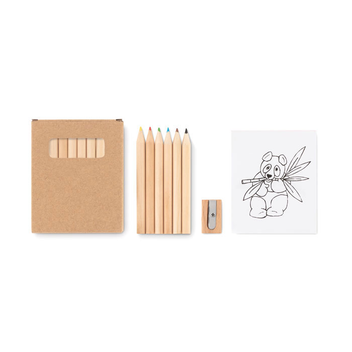 Set da colorare con matite in legno, temperamatite e fogli da colorare - Lesmo
