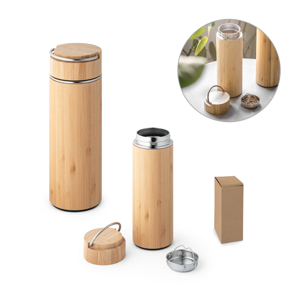 Bottiglia termica in bambù e acciaio inossidabile con infusore per tè - Montevecchia