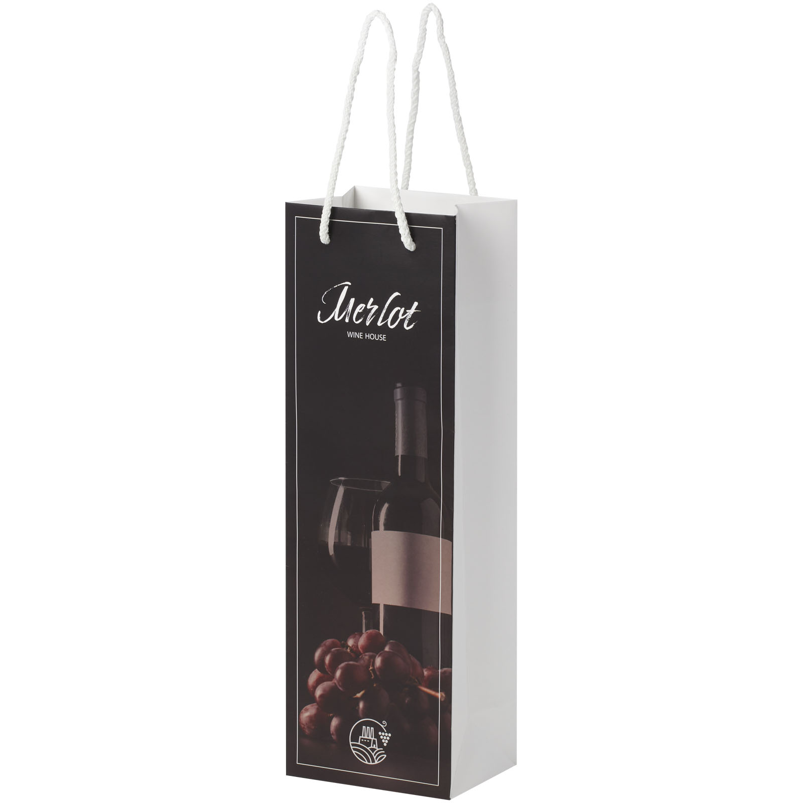 Sacchetto di carta fatta a mano, dimensioni bottiglia di vino, opaco, con manici di plastica - Sorano