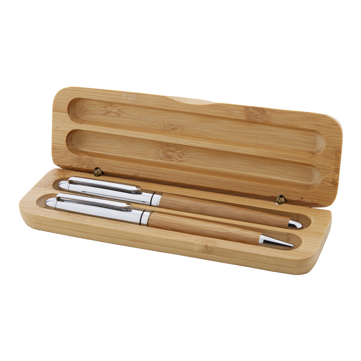 Set penne Chimon in bambù e metallo in scatola regalo di bambù con logo stampato con logo