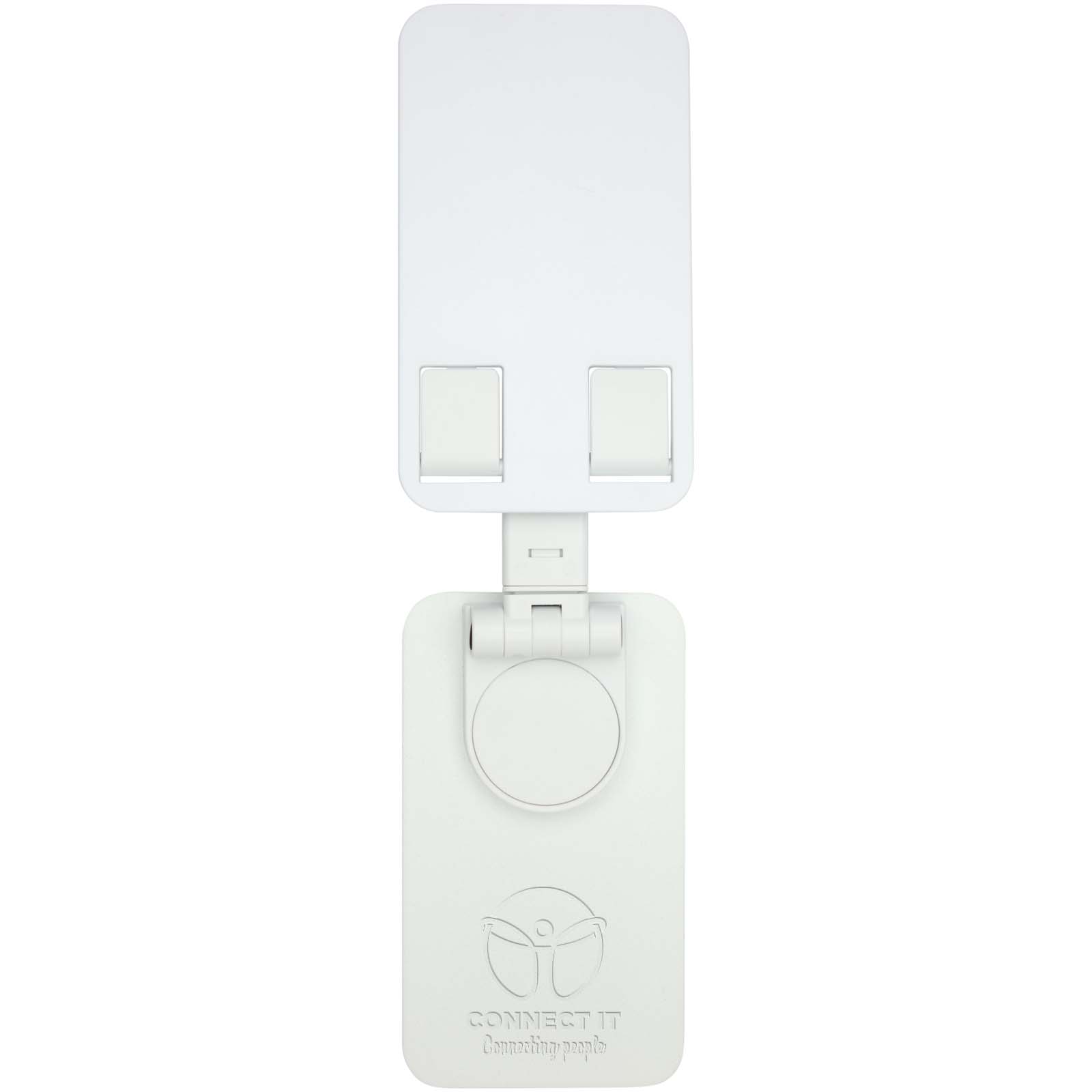 Supporto per telefono pieghevole Alhena in plastica riciclata con supporto da scrivania in metallo