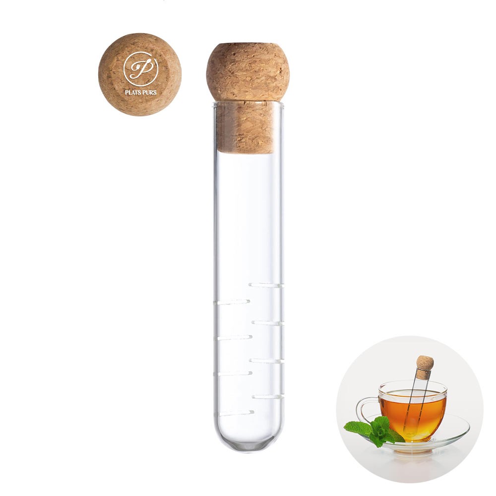 Infuso di vetro con tappo in sughero naturale - Mariana Mantovana stampato con logo