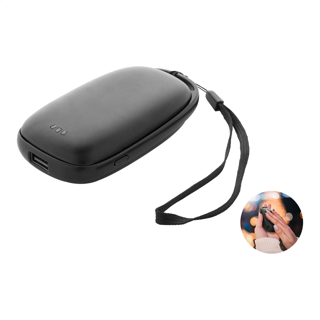 Scaldamani PowerPalm in alluminio riciclato con power bank 4000 mAh stampato con logo