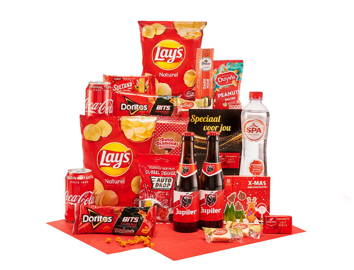 Scatola gourmet "Rouge Toujours" con 22 prelibatezze