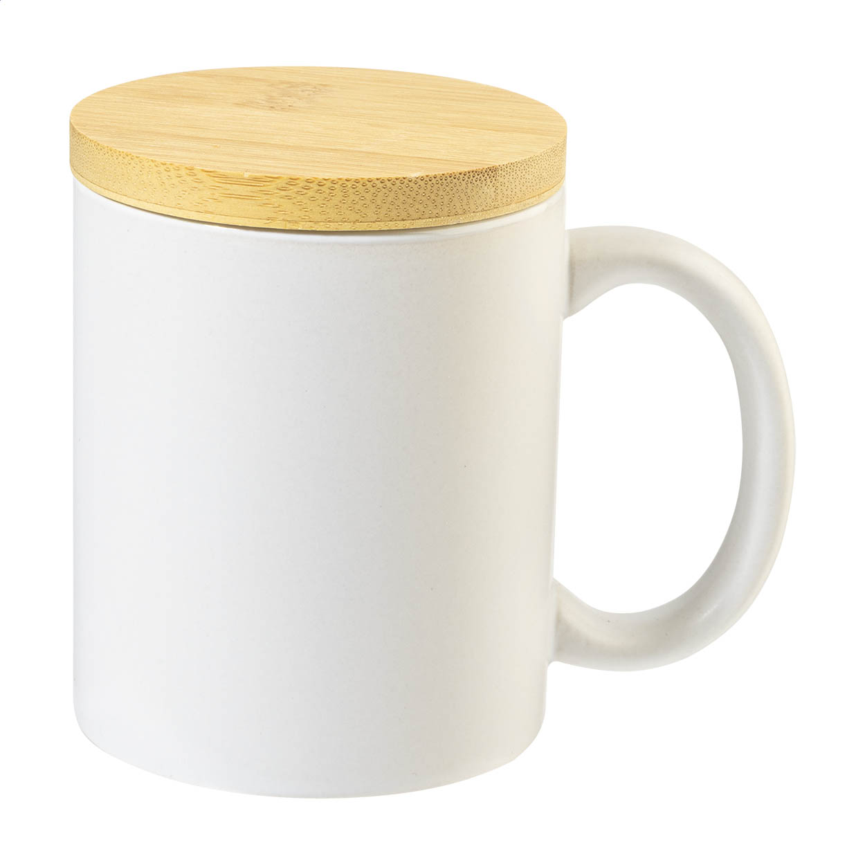 Tazza Borgen in ceramica opaca con coperchio in bambù, 370 ml, logo