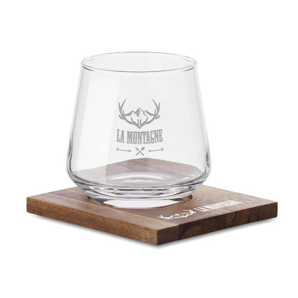 Bicchieri da Whisky con Sottobicchiere in Acacia - Albaredo Arnaboldi