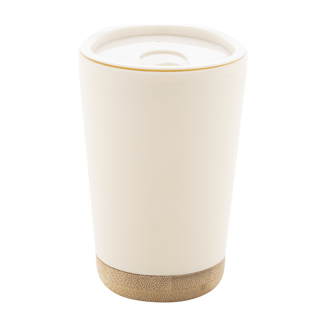 Bicchiere termico Dellio in PP a doppia parete con base in bambù, 260 ml stampato con logo