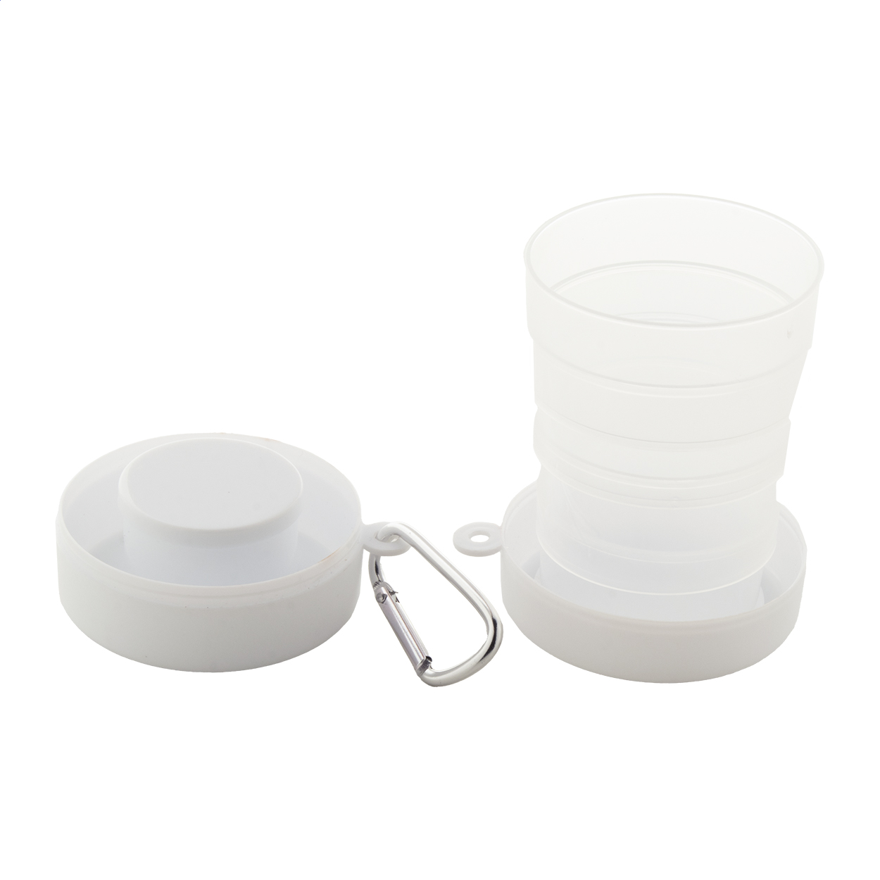 Bicchiere pieghevole Medigo in PP riciclato con portapillole, 220 ml stampato con logo