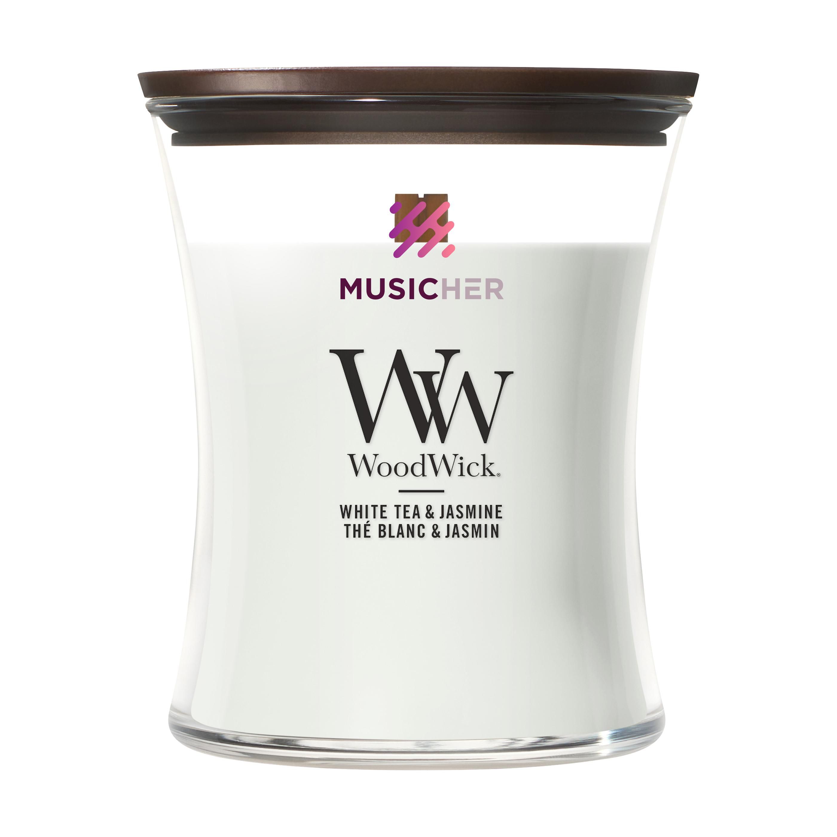 Candela profumata WoodWick Tè Bianco & Gelsomino Medium