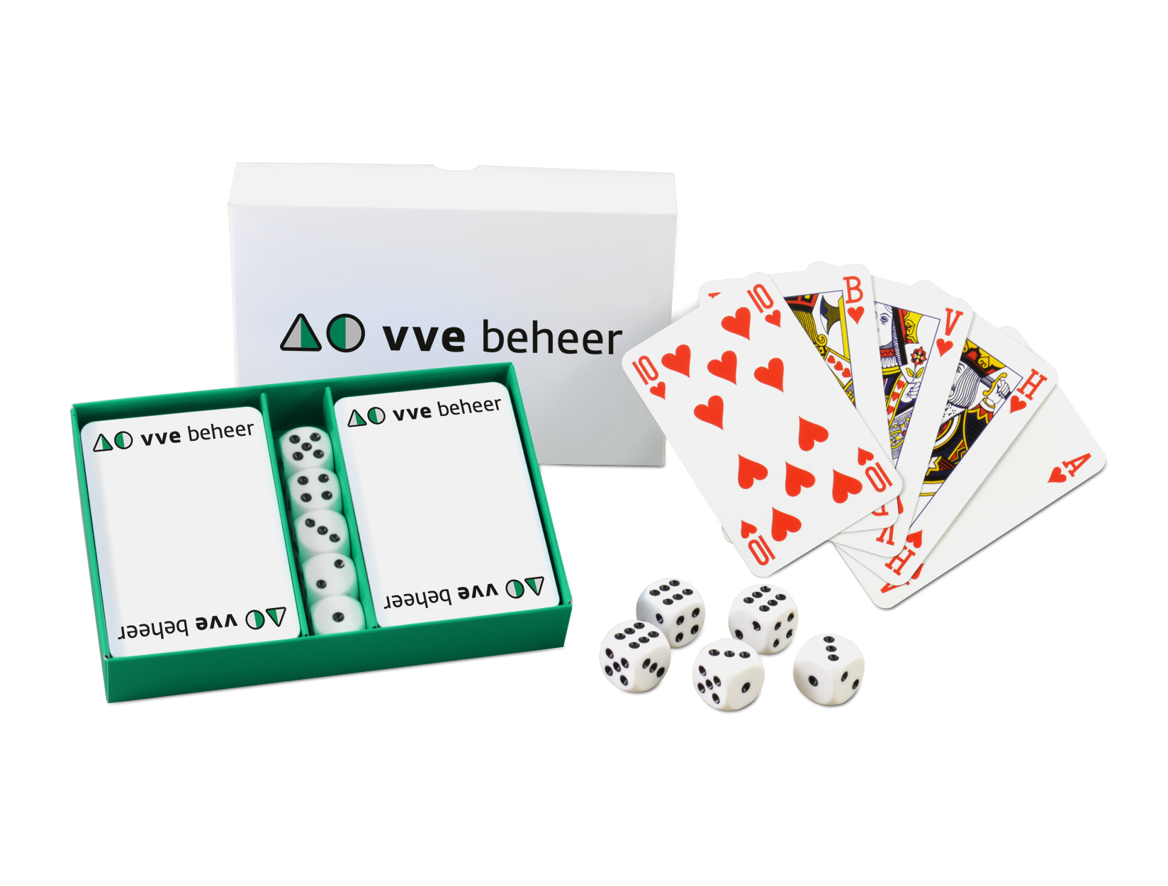 Set di 2 carte da gioco e 5 dadi in una scatola personalizzabile - JCA09