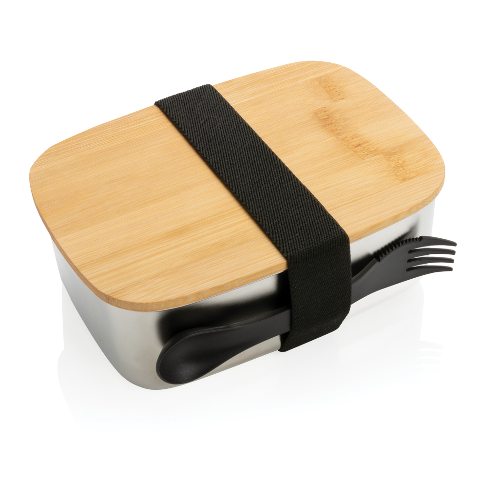 Lunch Box in acciaio con coperchio e cucchiaio in bambù
