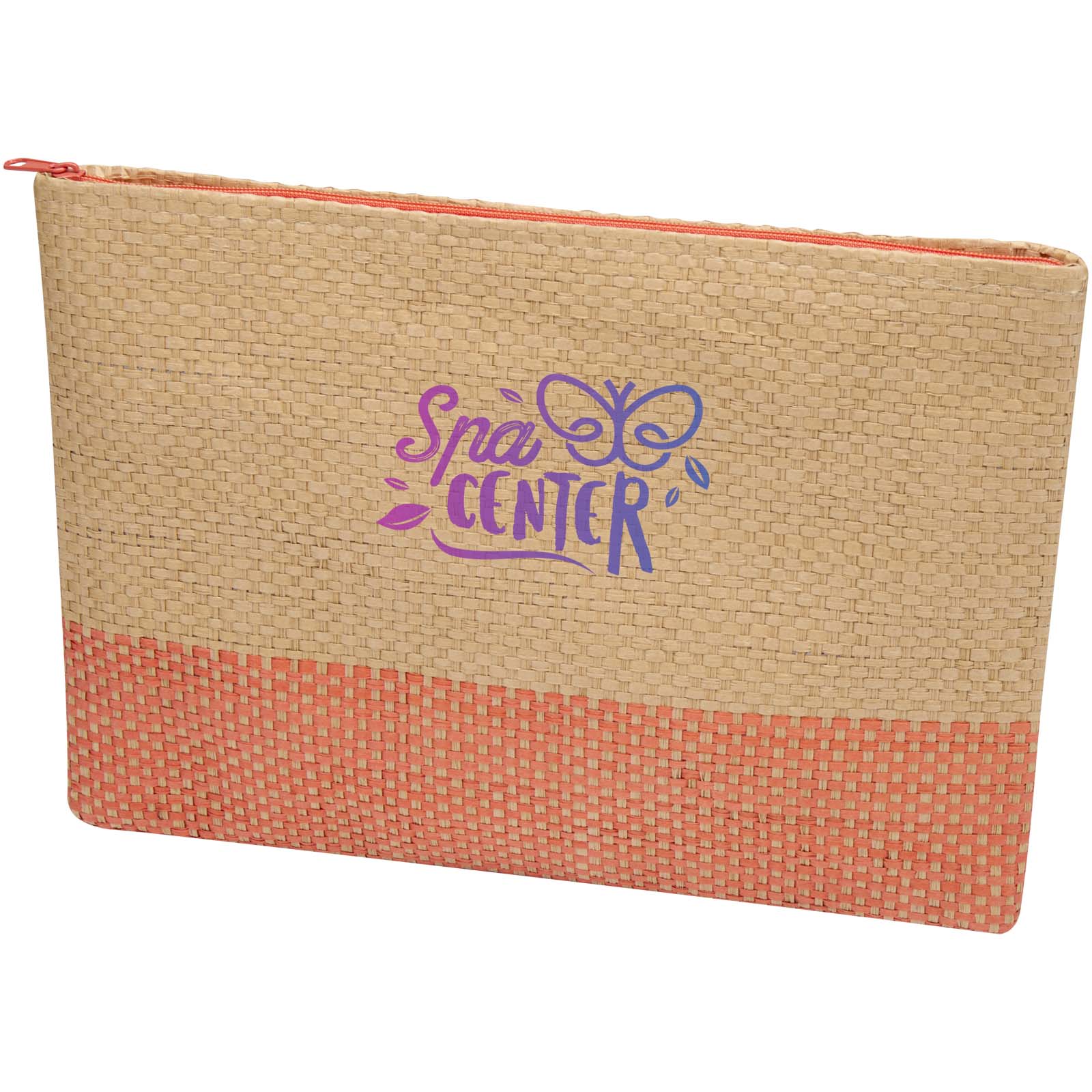 Astuccio con zip Rhythm 3 L in carta di paglia intrecciata con logo stampato con logo