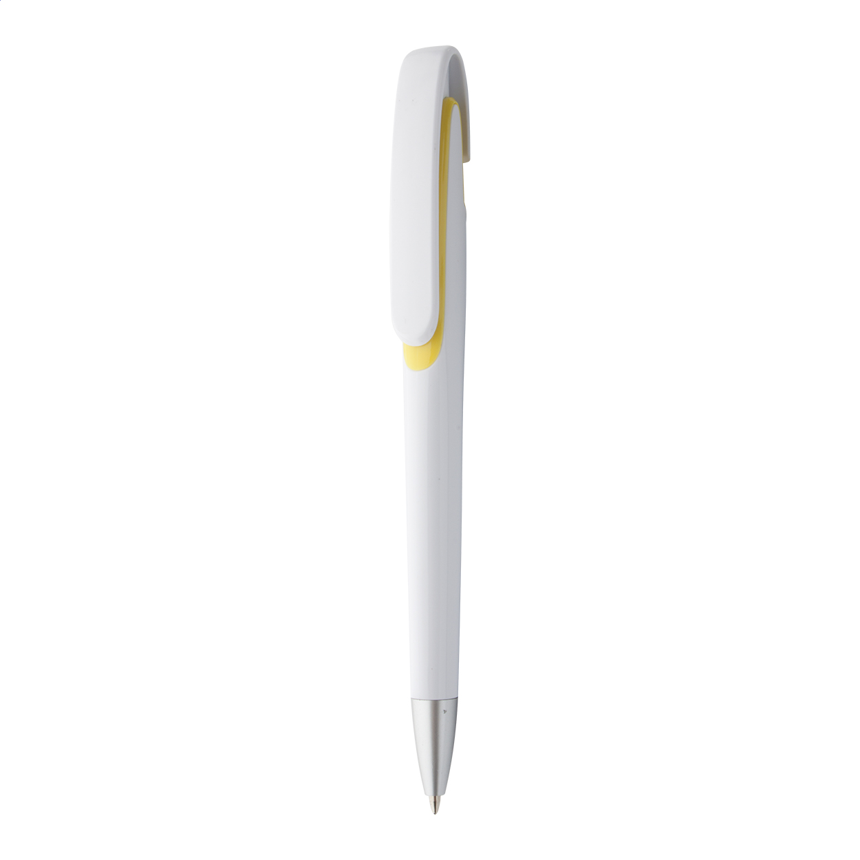 Penna a sfera Serval con fusto bianco e punta argento e il tuo logo