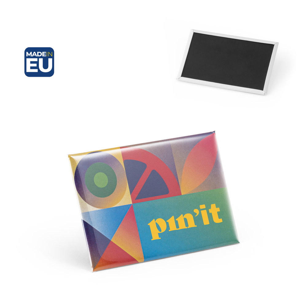 Spilla Button P'IN 15 magnetica rettangolare personalizzata, 80 × 53 mm