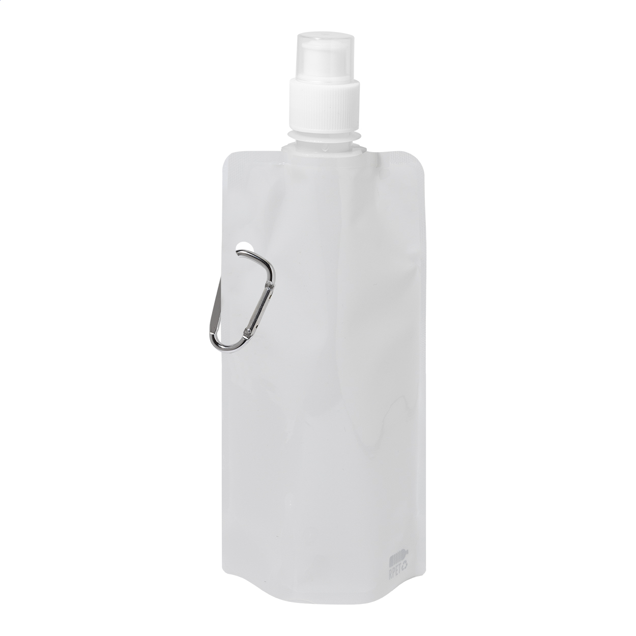Borraccia pieghevole Carabol in RPET con moschettone, 500 ml stampato con logo