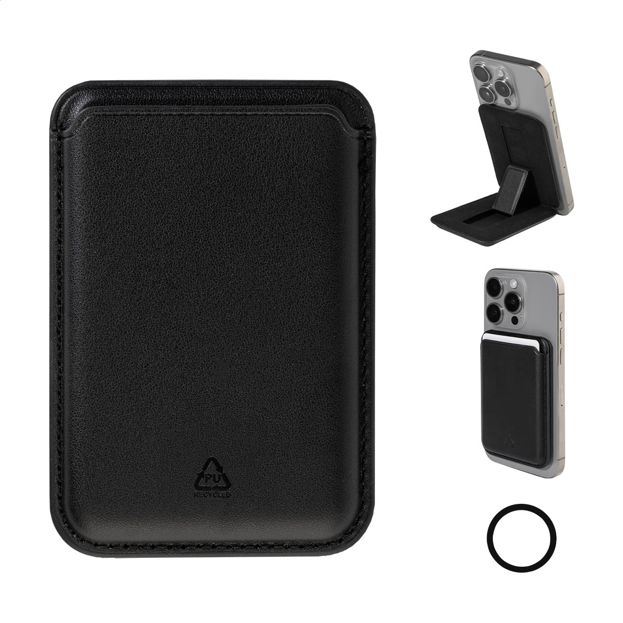 Portacarte magnetico Snaplet Plus personalizzato in PU riciclato, supporto telefono stampato con logo