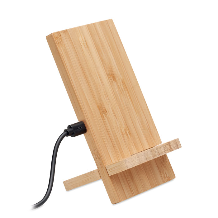 Supporto per caricabatterie wireless a doppia bobina in bamboo - Pignola