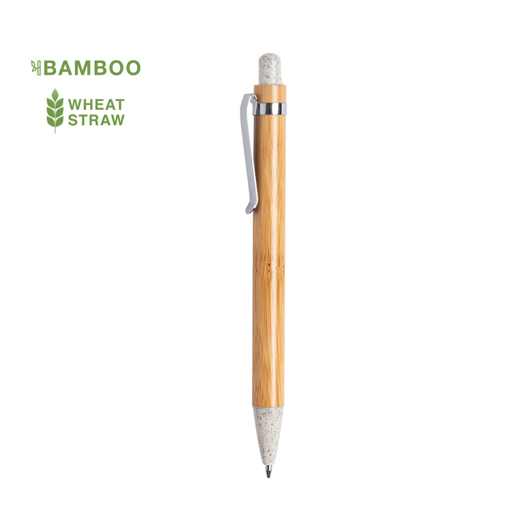 Penna a sfera in bambù lineatura naturale con punta in paglia di grano - Casatisma