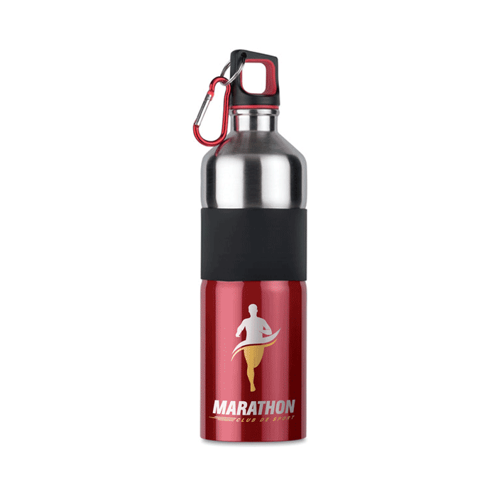 Borraccia in acciaio inossidabile bicolore con moschettone e impugnatura in gomma 750ml - Cerro al Lambro