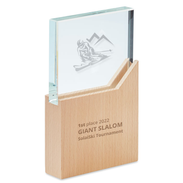 Targa Commemorativa in Cristallo su Base di Legno di Faggio - Bubbiano