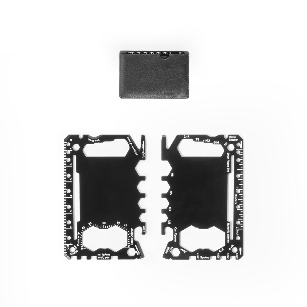 PEEBLES. Carta multifunzionale in acciaio inossidabile con 8 funzioni